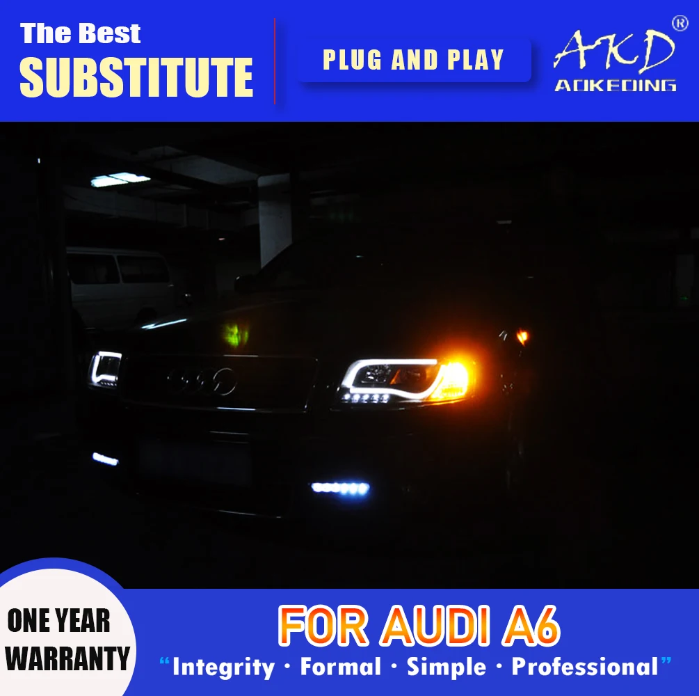Фара AKD для Audi A6 C4 светодиодный фара 1999-2004 фары DRL сигнал поворота дальнего света