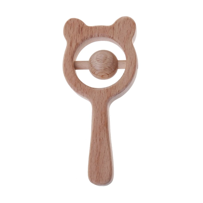 

2021 New Baby Beech Wood Bear Teething Ring Baby Rattles Teether Play Gym Montessori Toys