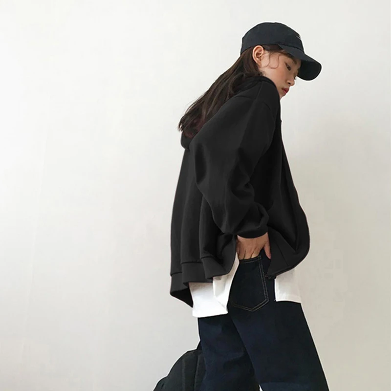 

New Fashion Zipper Hoodies Women Warm Casual Coat Loose Long Sleeve Print Strappy Sweatshirt Tops Hoodies