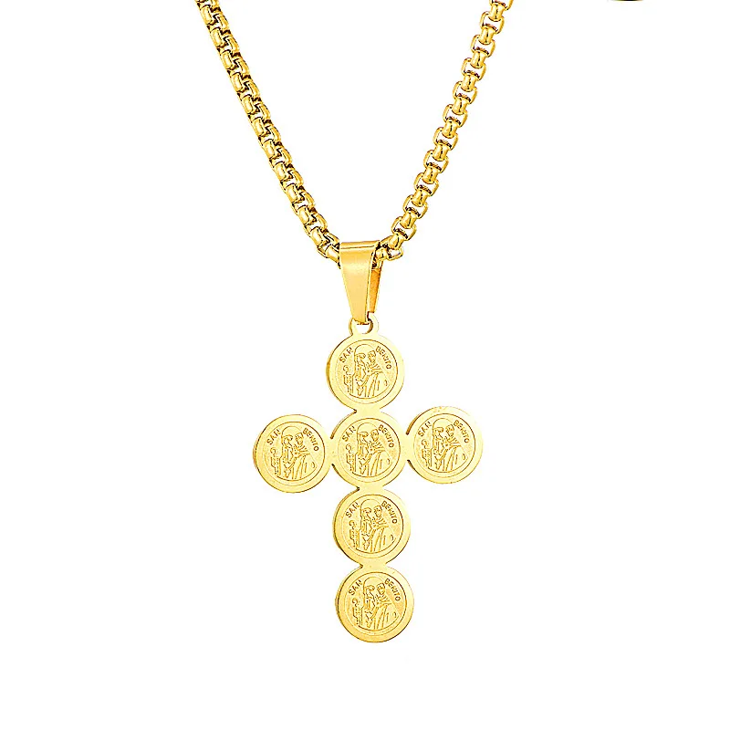 

10 Piece Wholesale Price Stainless Steel St Barbe Catholic Patron Saint Benedict Holy Pendants Necklace for Women Men Jewlery