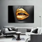 Картина из черных золотых губ сексуальная женщина рот на холсте постер для гостиной домашний декор Серебряные Губы настенные картины