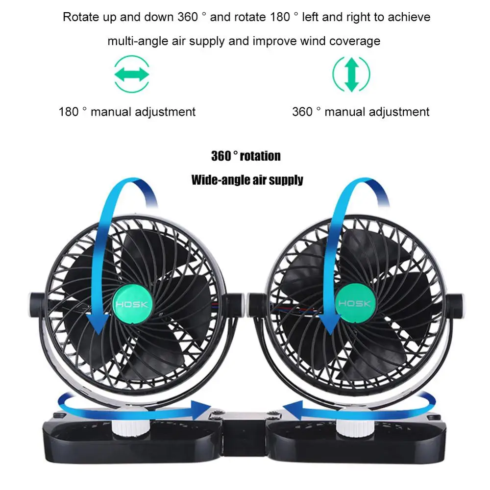 Автомобильный вентилятор с двойной головкой 12 В 360 градусов|Обогрев и