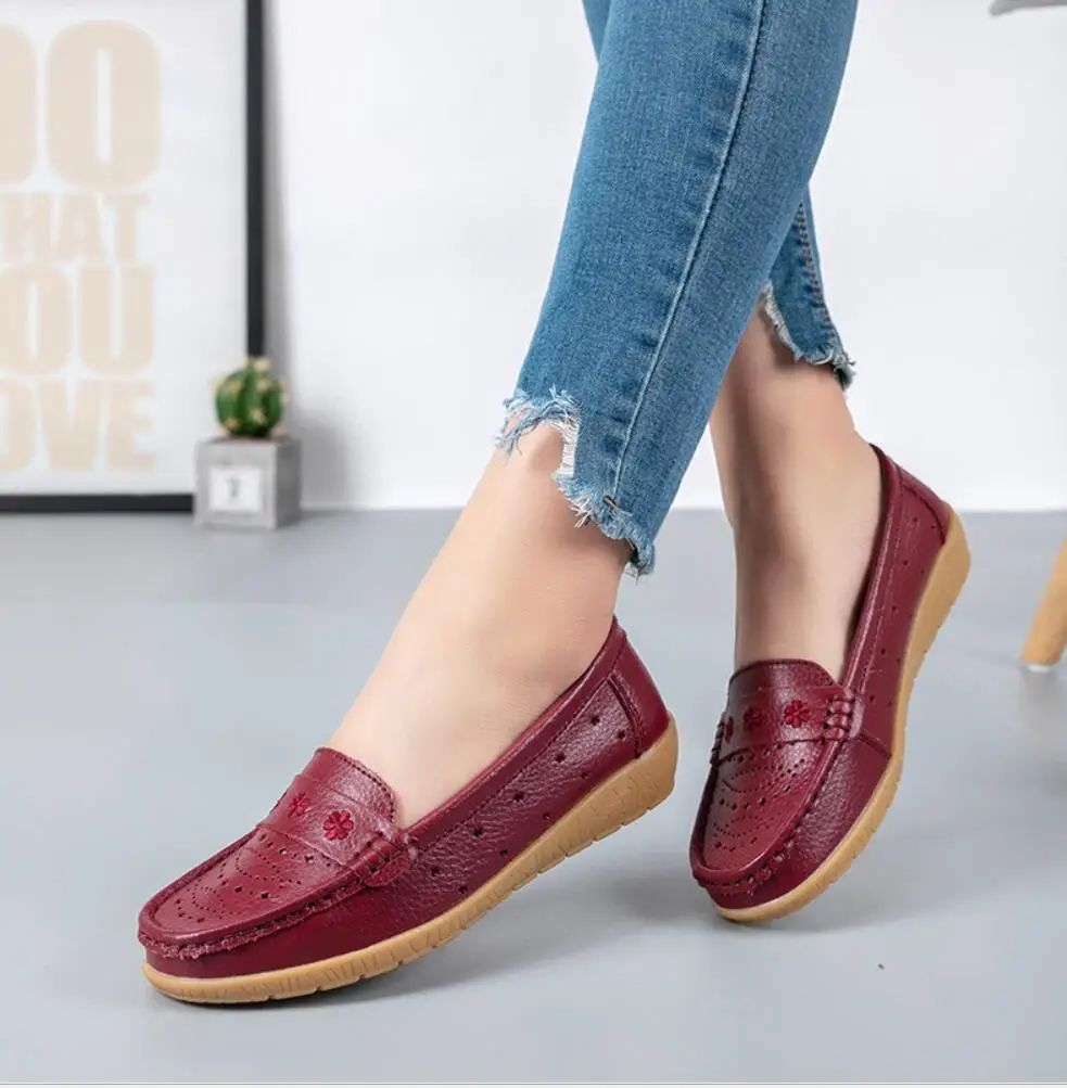 Балетки женские из натуральной кожи мягкие мокасины без застежки плоская