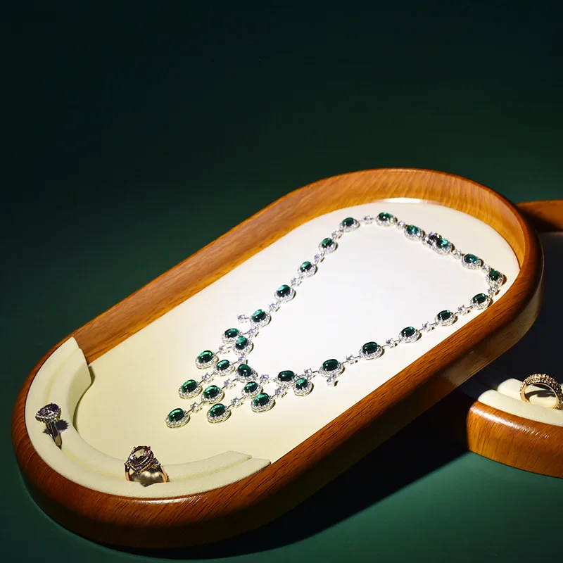 Round solid wood jewelry ring tray microfiber jewelry display earrings jewelry storage see pallet packaging box