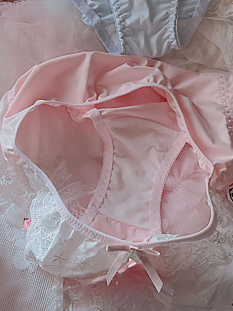 Трусы женские в японском стиле мягкие милые пикантные кружевные с заниженной