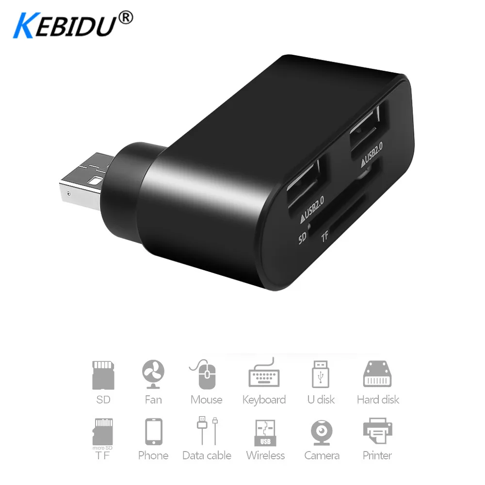 Адаптер-разветвитель Kebidu с 4 портами usb 2 0 и кардридером для SD TF-карт | Компьютеры