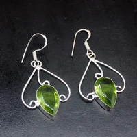 gemstonefactory big promotion unique 925 silver teardrop green peridot women ladies gifts dangle drop earrings 20212335