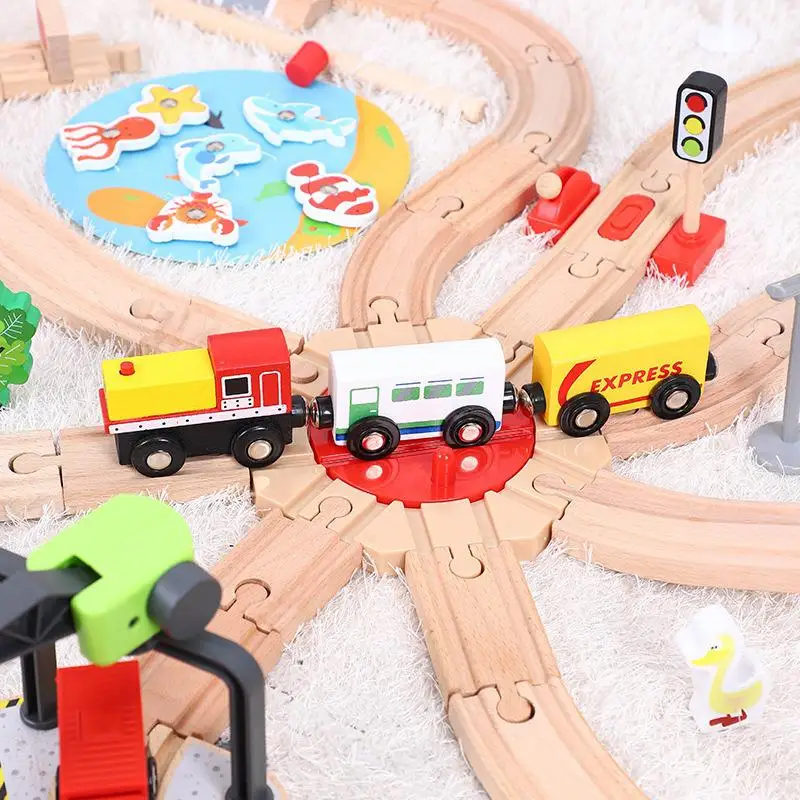 Деревянный трек игрушечный поезд высокоскоростная железнодорожная станция