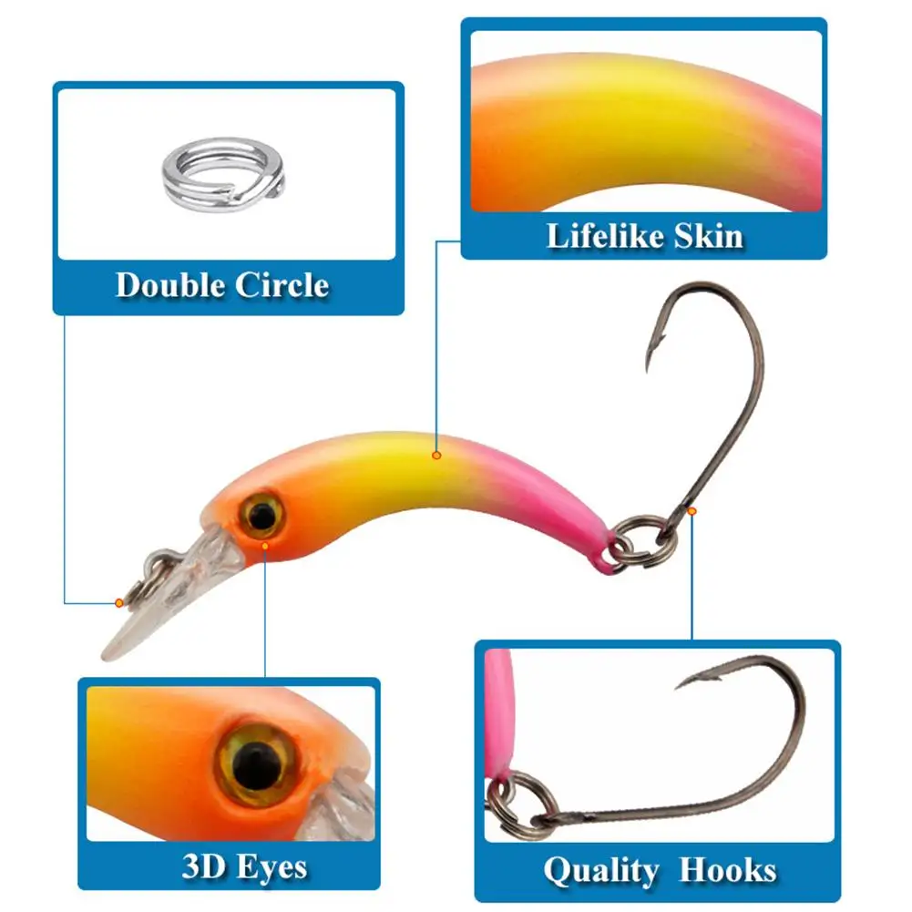 

Floating Fishing Lure Bait 8-color Bow Minnow 4cm/1.4g Sharp Single Hook
