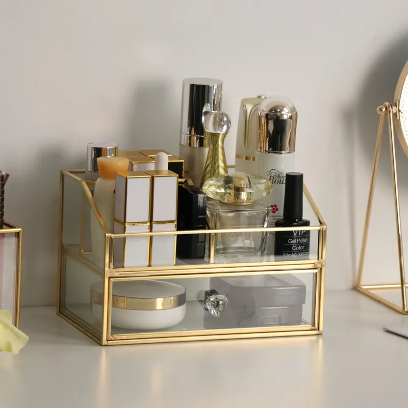 

Glass Cosmetic Storage Box Makeup Drawer Organizer Jewelry Nail Polish Container Lipstick Holder Desktop Bathroom Storage Box