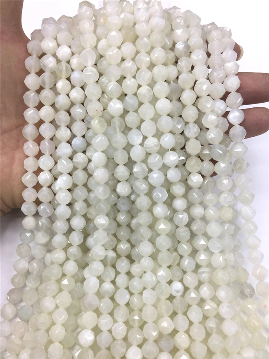 

8mm Natural Gem Stone White Moonstone Beads For Jewelry Making Faceted Round Spacer Beads Diy Bracelets Accessories 15‘’