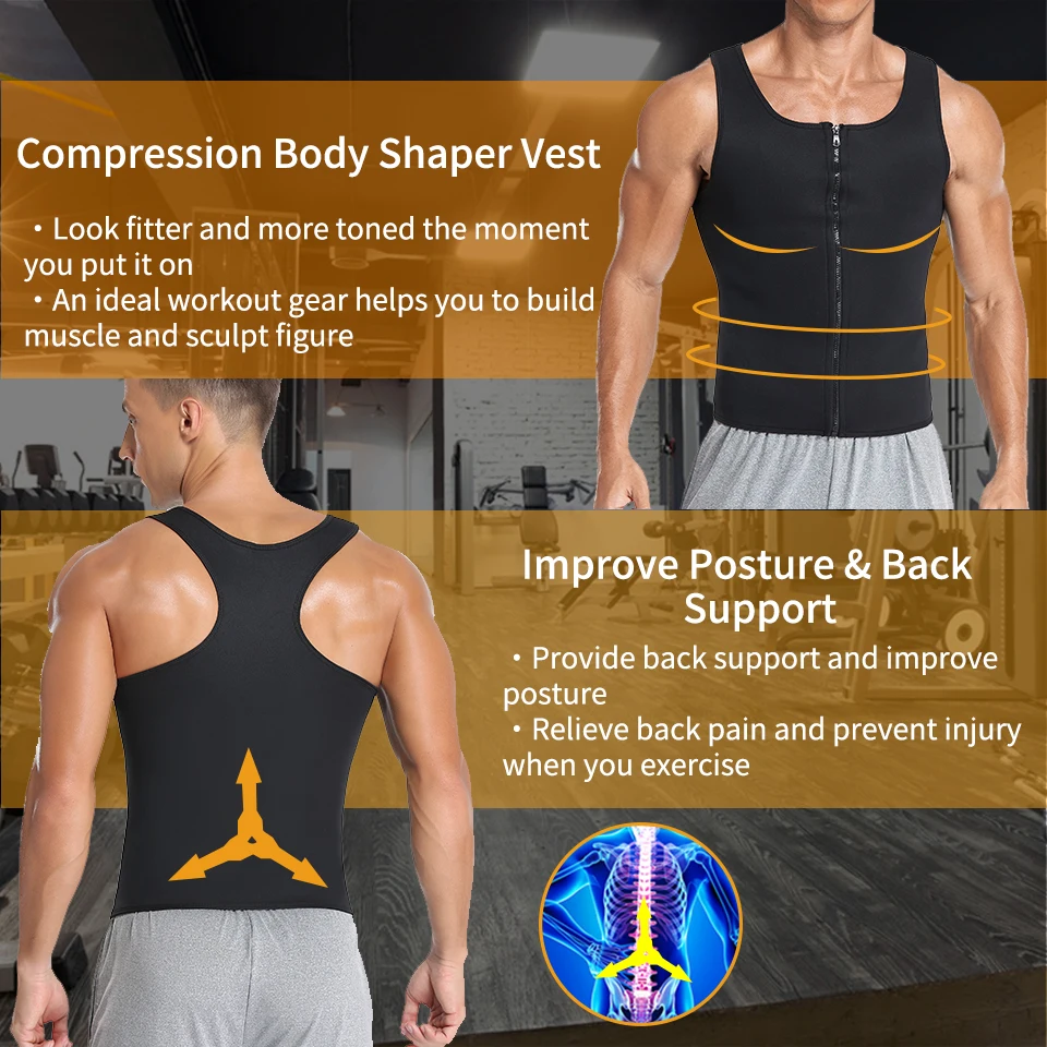 Men Body Shaper Compression Shirt Weight Loss Workout Undershirts Slimming Vest Waist Trainer Tank Tops Shapewear Sauna Suit