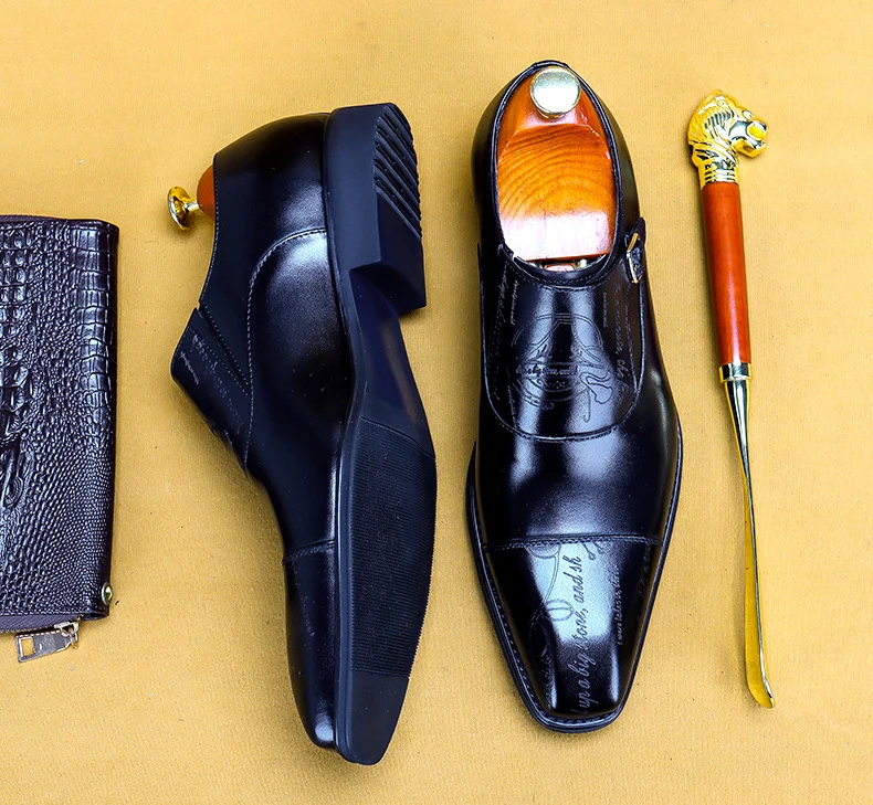 

Carving Men Dress Shoes 2020 Genuine Leather Buckle Monk Strap Men's Oxford Shoe Black Khaki Office Party Formal Mens Shoes