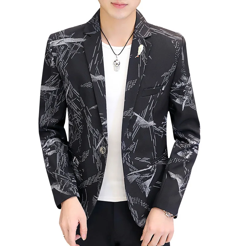 

Men's Spring 2020 New Printed Suits Teen Fashion Slim Casual Suits