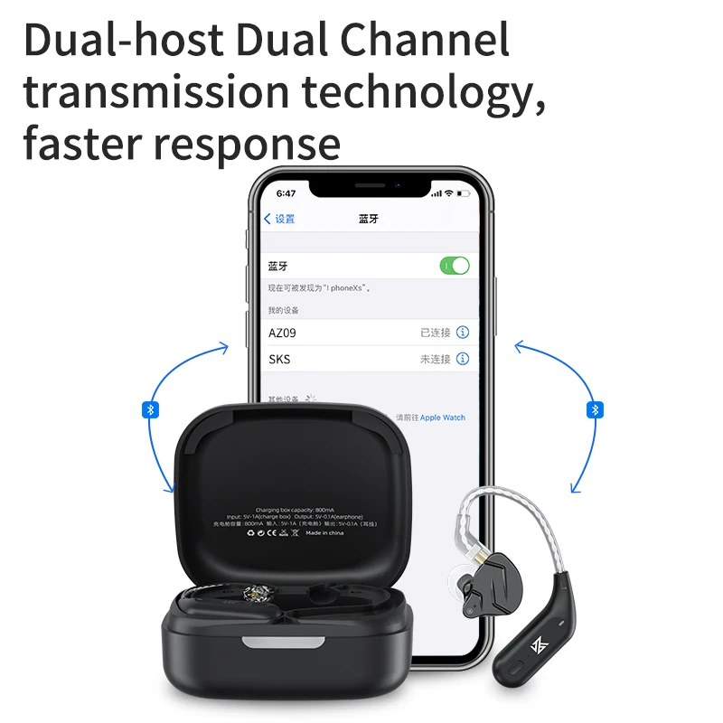 KZ AZ09 Bluetooth 5.2 беспроводной обновленный кабель HIFI ушной крючок с зарядным чехлом