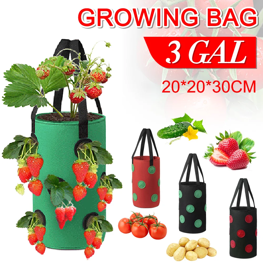 

3 GAL Strawberry Planting Bag Felt Cloth Planter Grow Bag Thicken Breathable Plant Grow Bag Vegetable Flower Garden Greenhouse