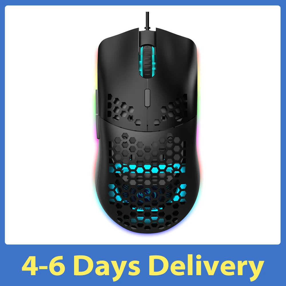 

HXSJ J900 USB Wired Gaming Mouse RGB Gamer Mouses with Six Adjustable DPI Honeycomb Hollow Ergonomic Design for Desktop Laptop