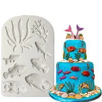 fish seaweed sea coral lace shape silicone mold for fondant chocolate epoxy sugarcraft mould pastry cupcake decorating kitchen