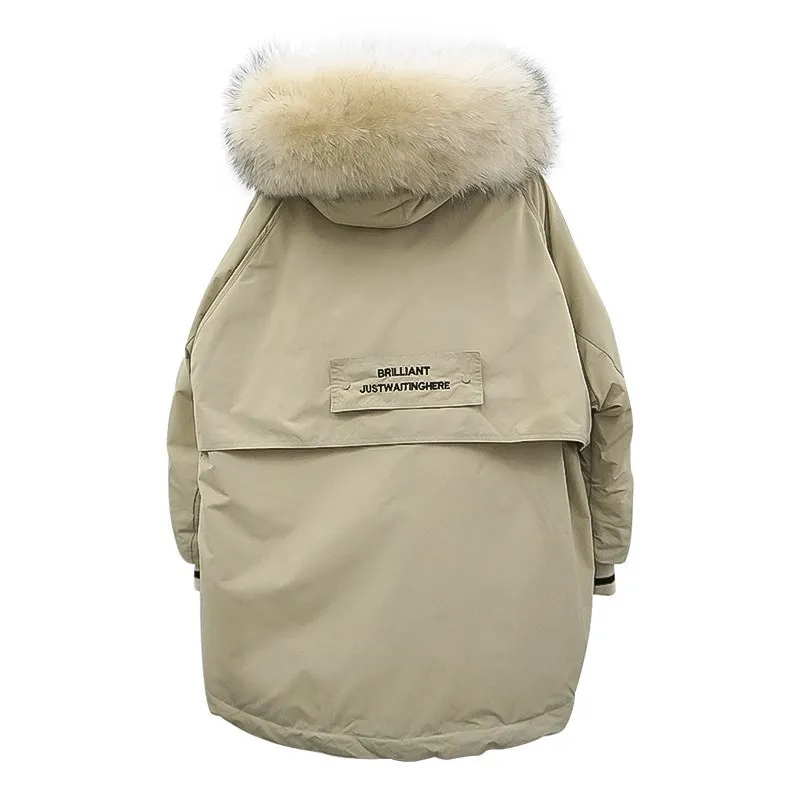 

fur leather Large size collar 2021 winter jacket women's 90% white duck down long loose Parker coat waterproof smooth jacke