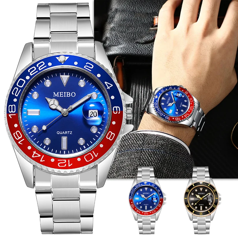 

Neue herren Uhr Luxury Business Uhr Blau Zifferblatt Datum Uhr Manner Edelstahl Band Mode Mannlichen relogio masculino