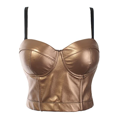 gold She'sModa искусственная кожа Bralet женский бюстье бюстгальтер ночной клуб вечерние обрезанный Топ жилет размера плюс - Цвет: gold