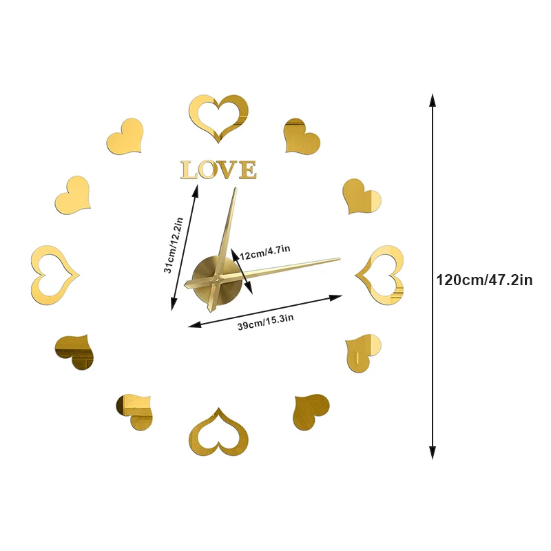 

Frameless DIY Wall Clock Kit Large Modern 3D Mirror Decor Sticker DIY Clock Kit for Home Living THIN889