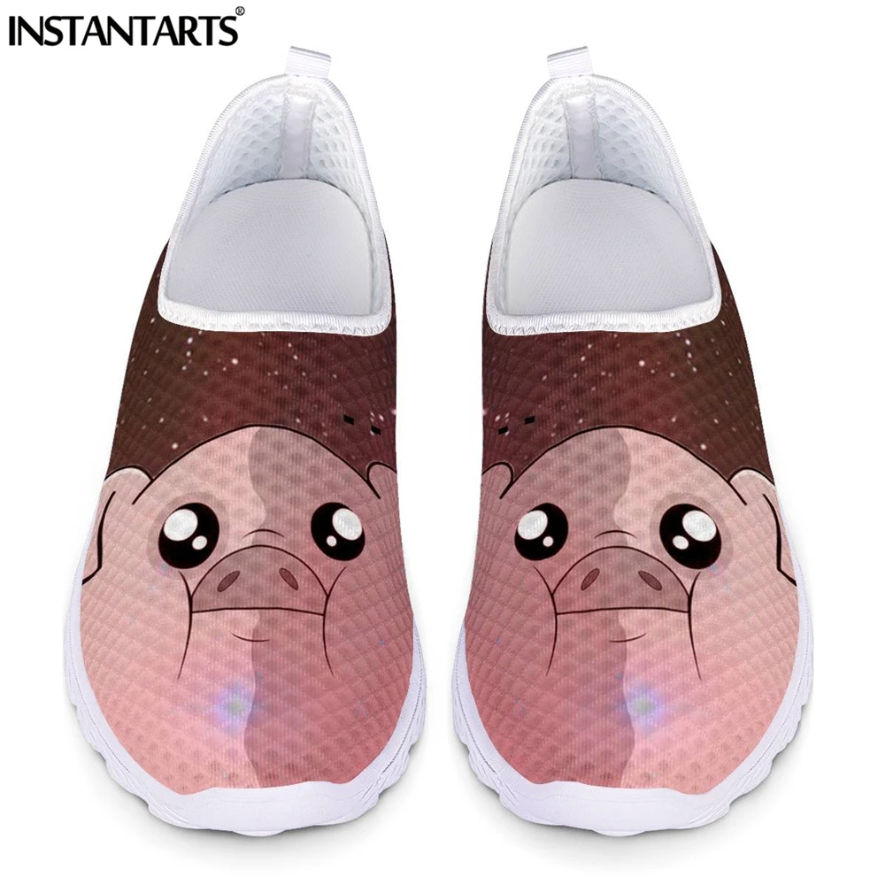 

Женские сетчатые кроссовки INSTANTARTS, милая обувь на плоской подошве с мультяшным рисунком свиньи, дышащие, без шнуровки, лоферы, повседневная ...