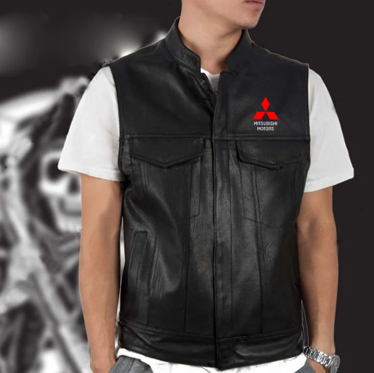 

2020 NEW Motorcycle Leather Vest Men RENAULT Spring New Fashion Punk Sleeveless Jacket V Neck Plus Size Waistcoats