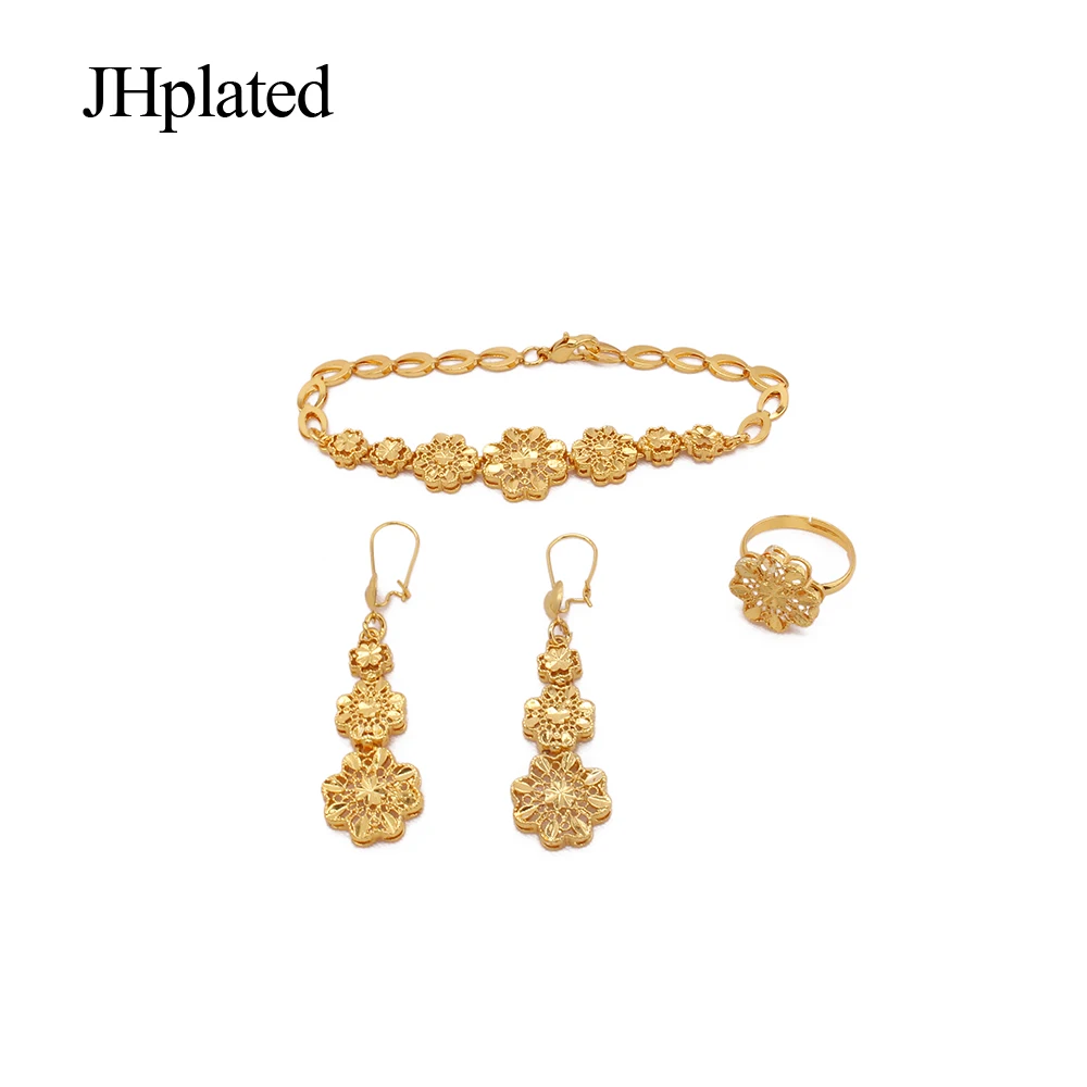 

African fashion 24K Gold plated filled Necklace earrings Bracelet ring bridal wedding jewelery set gifts Jewelry sets for women