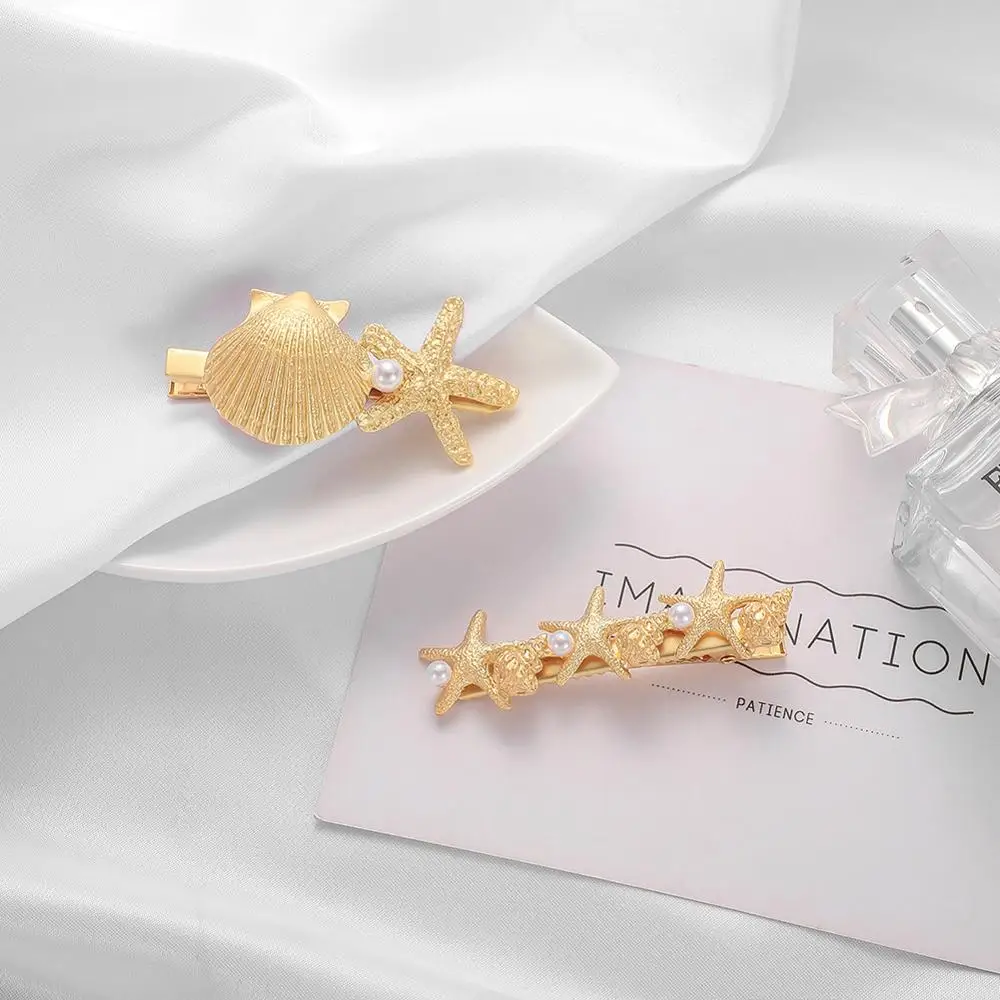 Заколки для волос в богемном стиле с жемчугом морскими звездами ракушками Модные