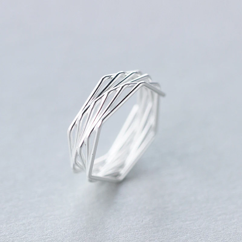 

MloveAcc популярное корейское геометрическое шестиугольное Открытое кольцо, популярное серебро 925 пробы, женские Украшения на день рождения