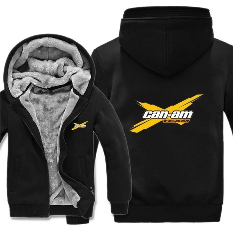 

2021Can Am Logo Stripe Brp Team Hoodies Mens Zipper Coat Fleece Thicken Can Am Sweatshirt Pullover