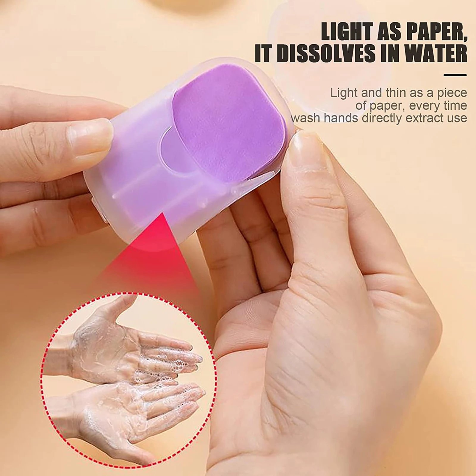 

50PCS Portable Travel Soap Paper Hand-washing Mini Soap Scented Foaming Soap Box Paper Disposable Convenient Cleaning