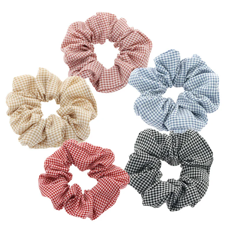

1PC Vintage Scrunchie Stretch Headband Dot Plaid Scrunchies Women Elastic Hair Bands Girls Hair Ties Striped Hair Accessories