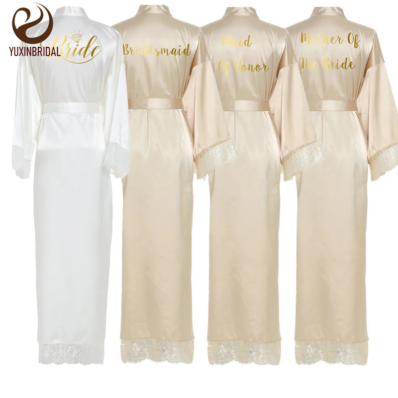 YUXINBRIDAL 2019 Новый Шелковый атласный кружевной халат белый подружки невесты