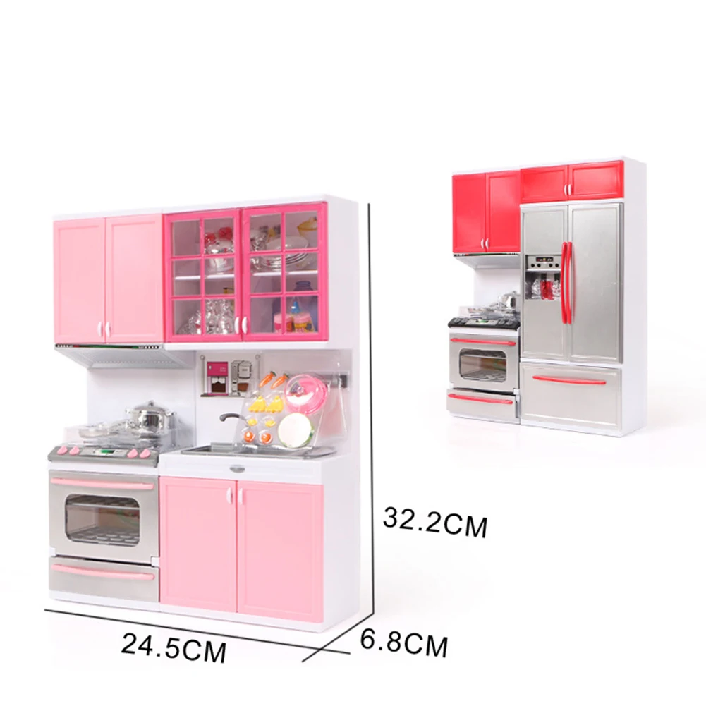 Mini Doll House Furniture LED Music Stove Fridge Kids Pretend Play Cooking Toy Funny Educational Toys Gift for children birthday