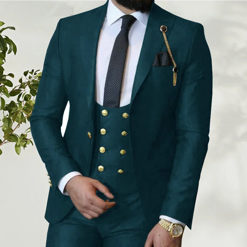 

Зеленые мужские костюмы, 3 предмета, смокинг для жениха, свадьба, Официальный смокинг, костюм для мужчин, блейзер, приталенный силуэт (пиджак ...