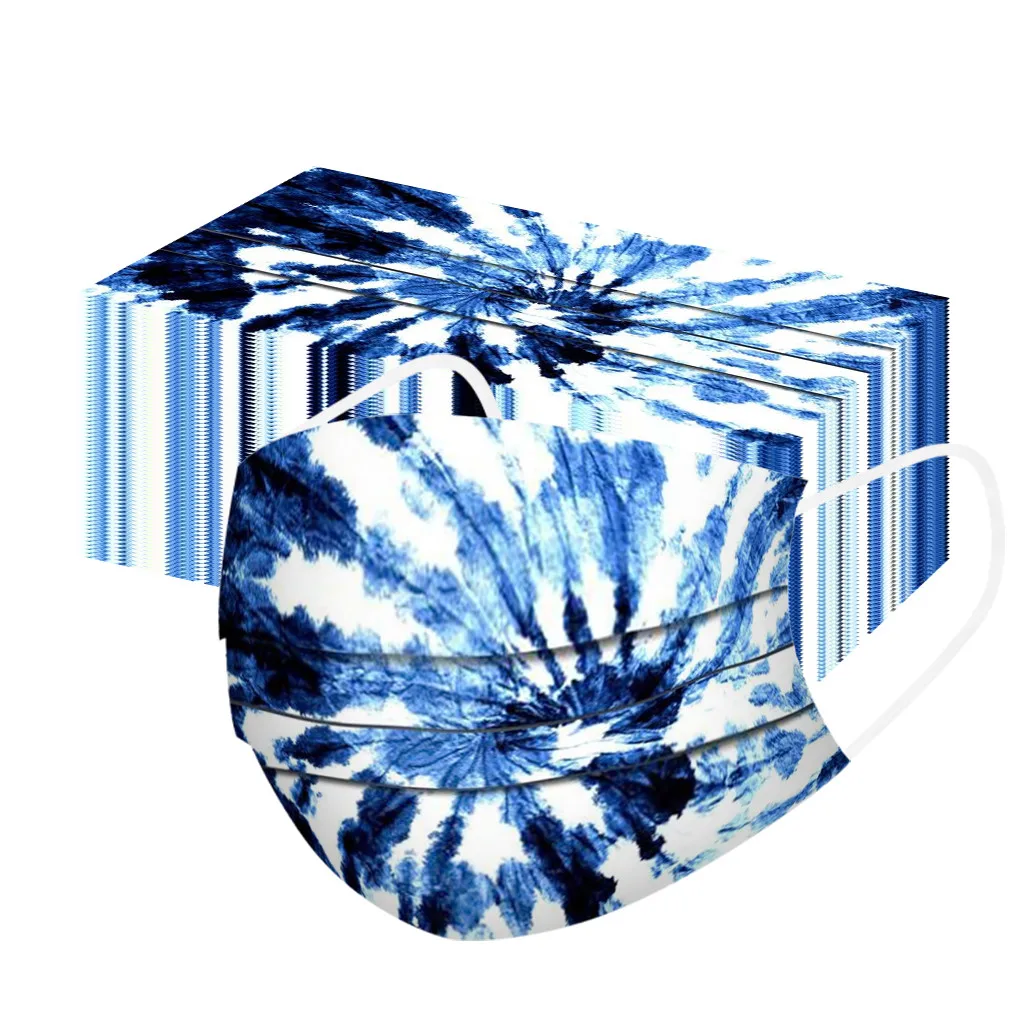 

50pc Adult Fashion Tie-dye Print Disposable Protection Three Layer Face Mask Face Shieldfor Adults Fashion Outdoor#48
