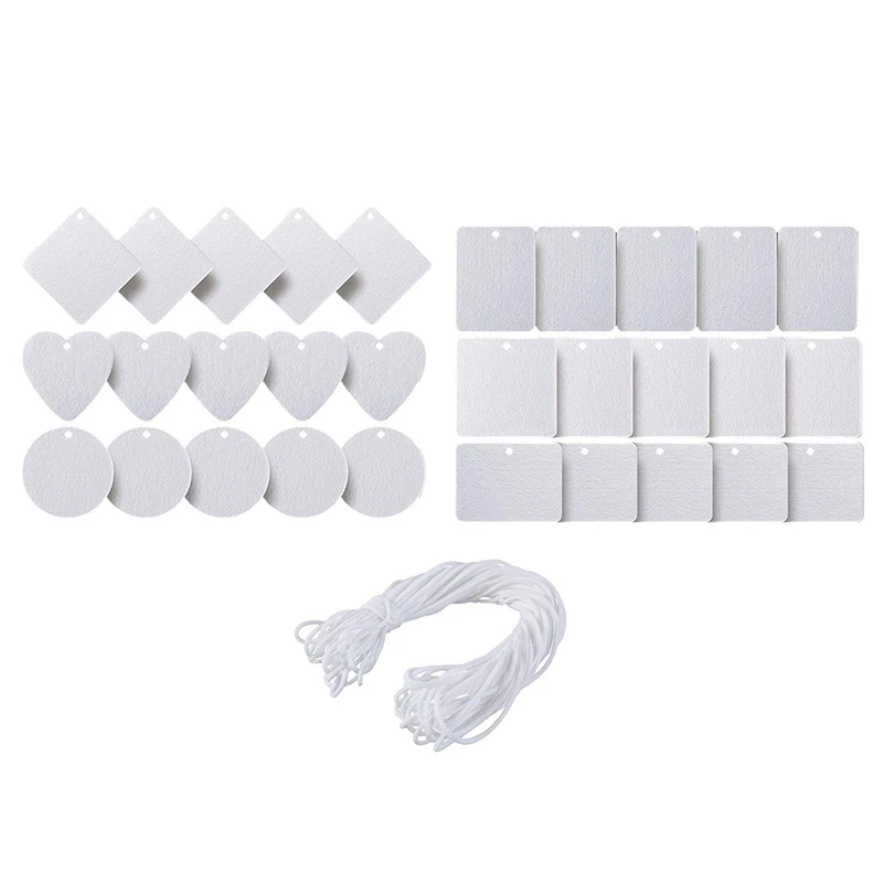 

30PCS DIY Thermal Transfer Felt Sheet, Pendant, Perfume Sheet, 6 Shapes and Styles, with Elastic Rope