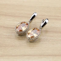 hyperbole oval champagne cubic zirconia dangle earrings silver jewelry drop earring for women free gifts box