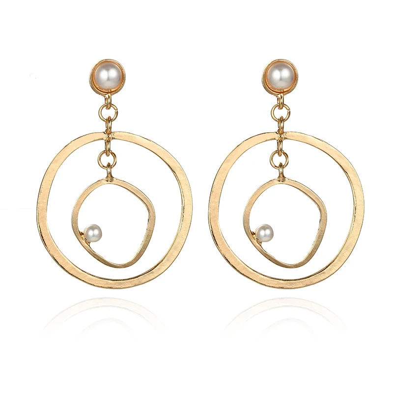 Корейские трендовые уникальные жемчужные серьги геометрические Золотые Большие