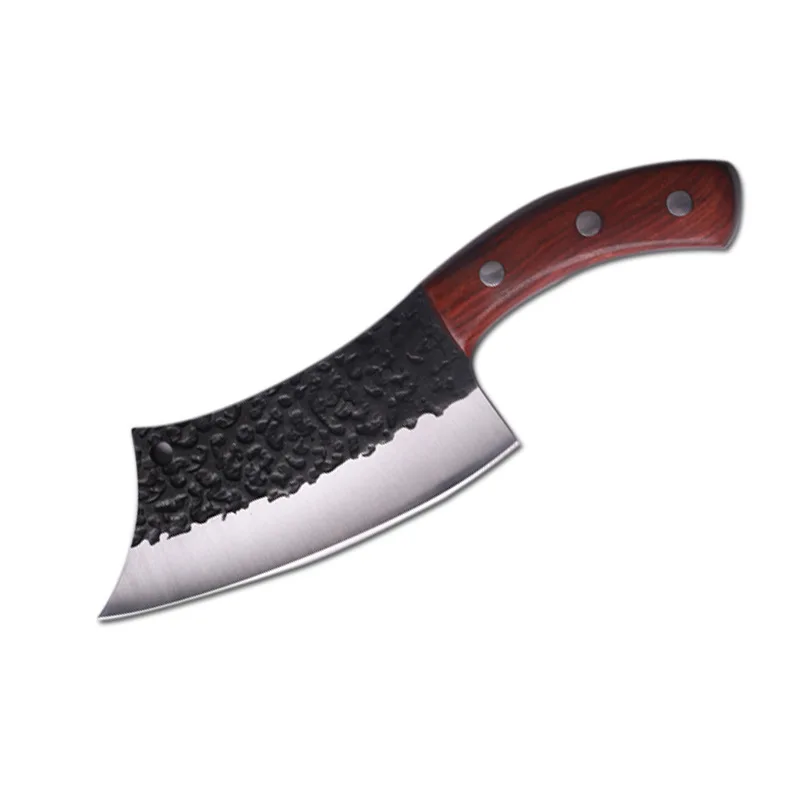 

Retro Forged Sharp Small Curved Kitchen Knife Hammer Pattern Black Meat Cleaver Field Carry Multi-purpose Knife Household