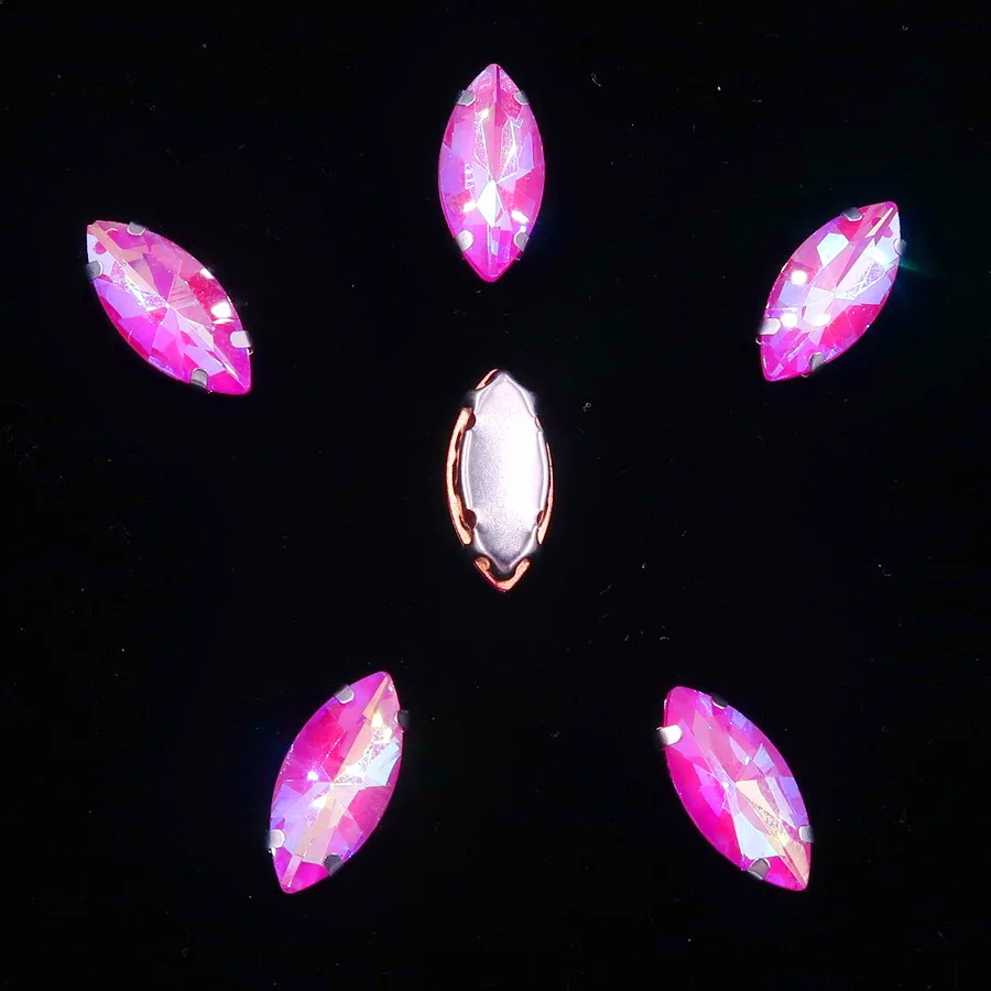 A44 Fuchsia AB Желе конфеты AB цвета стекло кристалл серебро коготь настройки 7*15 мм Navette Маркиза Форма пришить Стразы Бисер свадебное платье diy - Цвет: A44 Fuchsia AB