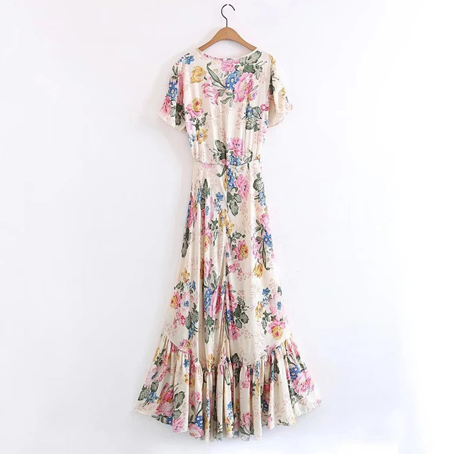 Платье макси в стиле бохо из 2020 вискозы и хлопка летнее платье с цветочным