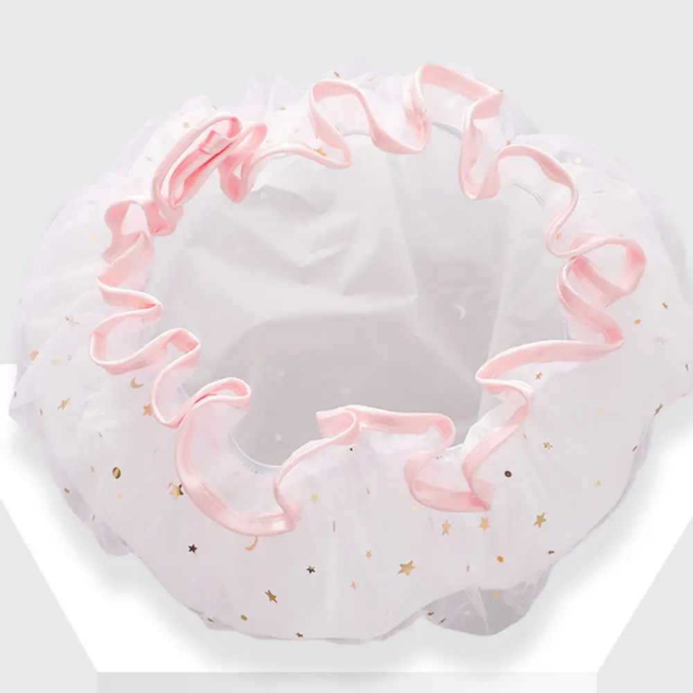 

3PCS Mesh Yarn Double-layer Shower Cap Star Patterns Waterproof Bathing Cap