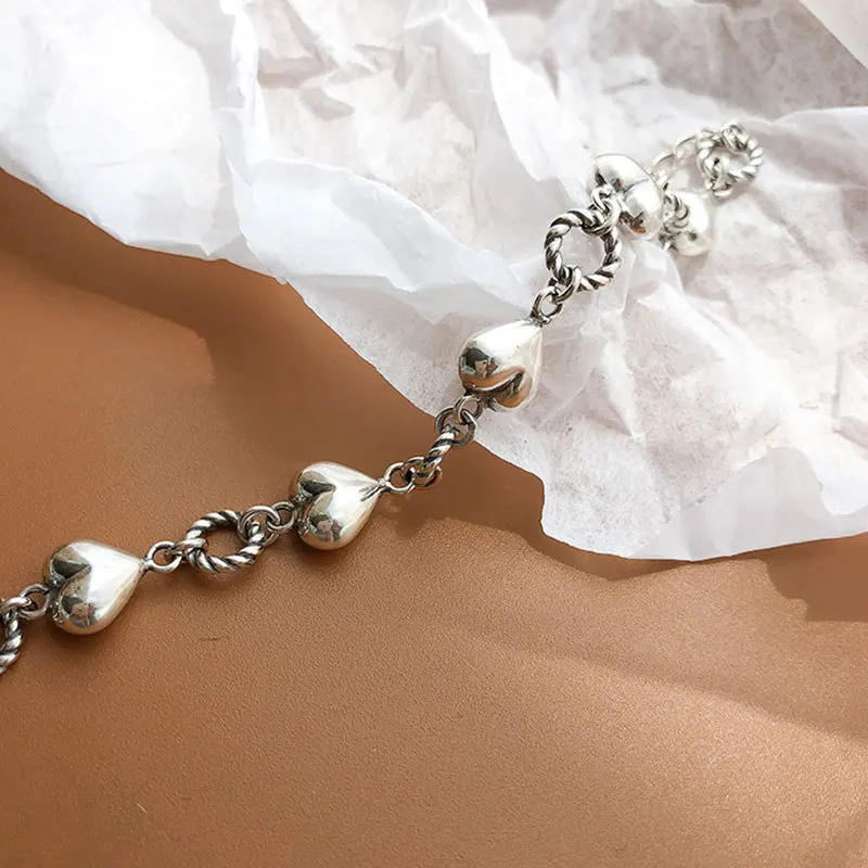 

POPACC 925 Sterling Silver Circle Heart Bracelet for Women Vintage Tassel Bracelet Jewelry Gifts