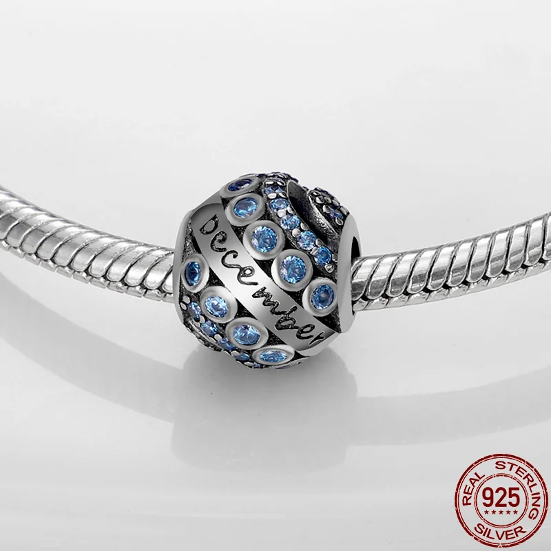

2021 New Fit Pandora Bracelet Necklace December Birthday Stone Bead Plata De Ley Charm Bead Lady DIY Jewelry Gift