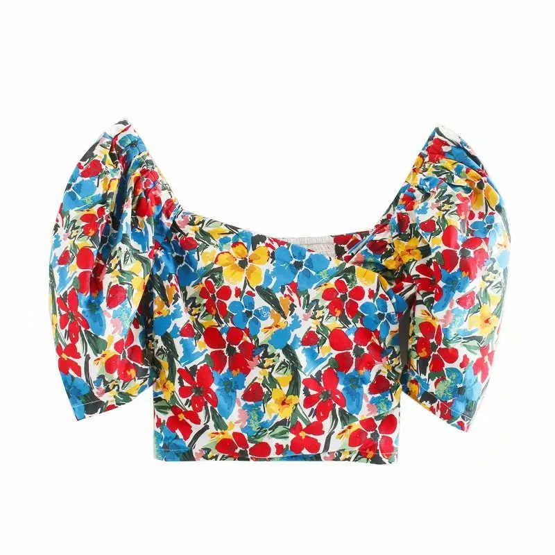 Женская блузка с цветочным принтом повседневная облегающая v-образным вырезом и