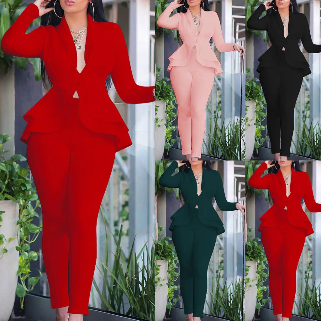 Женский спортивный костюм из двух предметов зимний женский модный однотонный с V