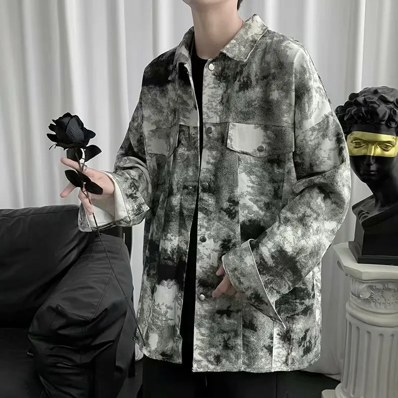 

Camouflage Tooling Long-sleeved Shirt Male Autumn Street Hip-hop Couple Tie-dye Shirt Male Trend Loose Casual Top Chemise Homme